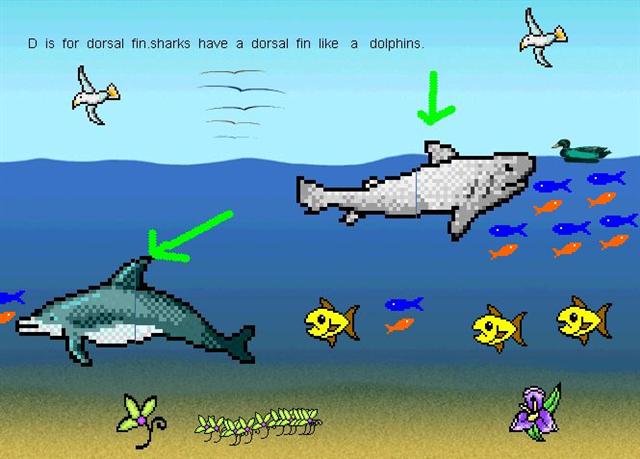 student's computer shark scene drawing