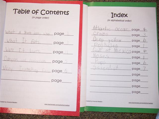 table of contents for kids nonfiction